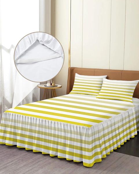 Jupe de lit à rayures géométriques, dégradé jaune, couvre-lit élastique avec taies d'oreiller, housse de matelas, ensemble de literie, drap