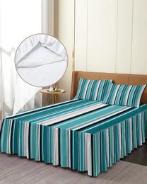 Falda de cama con patrón de rayas geométricas, colcha ajustada elástica con fundas de almohada, Funda de colchón, Sábana