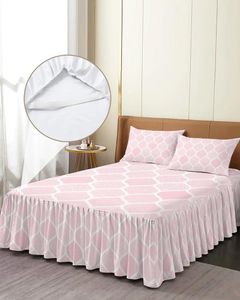 Jupe de lit géométrique aquarelle Texture marocaine rose, couvre-lit ajusté avec taies d'oreiller, housse de matelas, ensemble de literie, drap