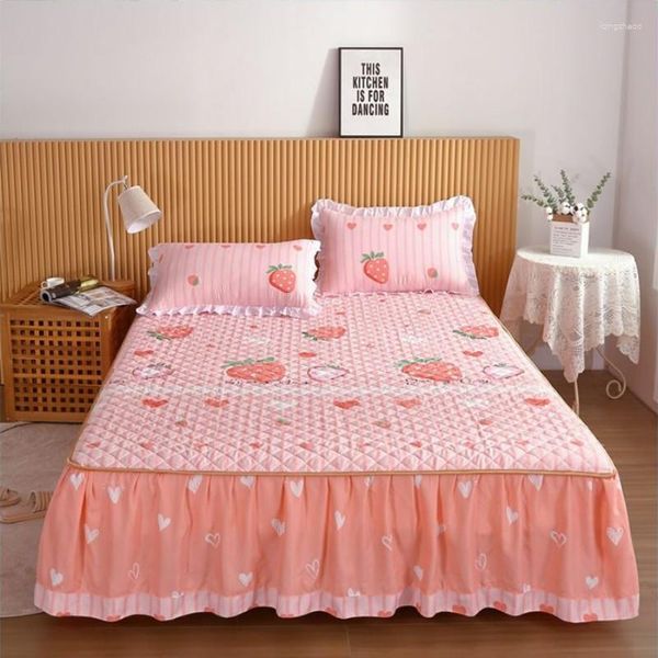 Falda de cama para niña, borde ondulado, princesa, Universal, de una sola pieza, gruesa, antideslizante, cubierta antipolvo, Protector de colchón