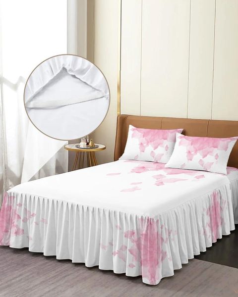 Jupe de lit dégradé fleur rose, couvre-lit élastique avec taies d'oreiller, housse de matelas, ensemble de literie, drap