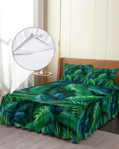 Jupe de lit, feuilles vertes, plantes, Jungle tropicale, couvre-lit élastique avec taies d'oreiller, housse de matelas, ensemble de literie, drap