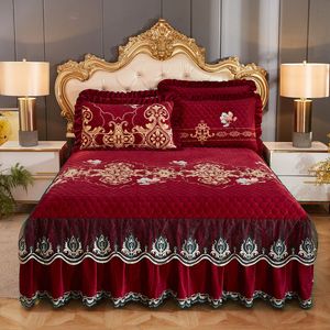 Bed rok hoogwaardige luxe zachte winter pluche dikke quilted cover king queen kussen spreads 221205