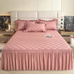 Faldón de cama, cubierta de algodón laminado de una sola pieza cepillada, agradable para la piel, de mayor calidad, y volante doble