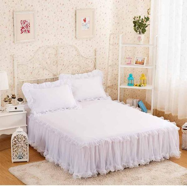Falda de cama Textil para el hogar 13 piezas Sábana de colcha de encaje blanco Ropa de cama de princesa Ropa de cama romántica Funda de cama Regalo para niñas para 150X200180X7853108