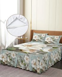 Jupe de lit à fleurs blanches idylliques, couvre-lit élastique Vintage avec taies d'oreiller, housse de matelas, ensemble de literie, drap