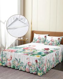 Flusa de falda de cama Estilo de plantas tropicales Flores Flamencos Capas ajustadas con cubiertas