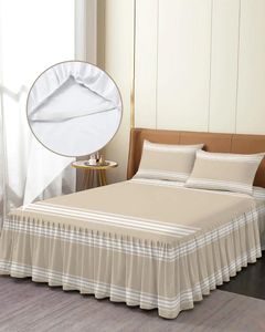Jupe de lit Khaki Stripe Elastic ajusté couvre-lit avec taies de couverture de matelas protector
