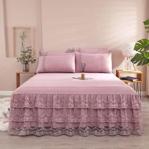 Jupe de lit en dentelle jupe de lit de luxe princesse fille couvre-lit reine roi taille printemps draps housse lit housse de matelas literie rétro avec jupe 230314