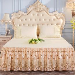 Jupe de lit en dentelle ding Princess Beige 1 paire taie d'oreiller trois pièces couverture Twin spreads 221205