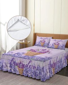 Bedrok Lavendel Bloemenmand Elastisch ingerichte sprei met kussenslopen Beschermer Matrashoes Beddengoedset Laken