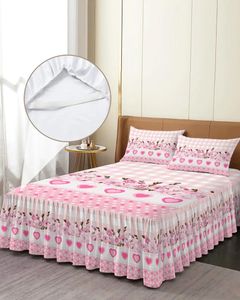 Jupe de lit à carreaux roses, couvre-lit élastique avec taies d'oreiller, protection de matelas, ensemble de literie, drap