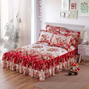 Jupe de lit Amoureux Couple Adulte Enfants Fille Rouge Rose Épais Jupe de Lit Matelassé Doux Drap de Coton Couverture Linge Lit King Size Largeur 2m 230410