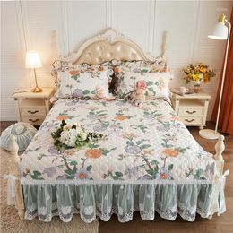 Jupe de lit de luxe en coton, princesse florale coréenne, matelassée, en dentelle, à volants, couvre-matelas, taies d'oreiller, taille nordique, 1/3 pièces