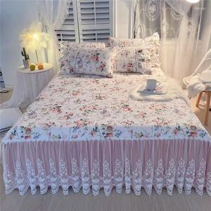 Jupe de lit Princesse luxe liberes en dentelle monteuse à volants en dentelle monteuse matelas floral couvre-oreiller