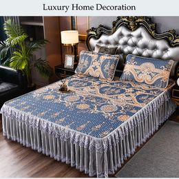 Jupe de lit de luxe en latex royal, couvre-lit sur le lit, jupe de lit amovible, hauteur 45 cm, lavage à la main, drap respirant, parure de lit avec taies d'oreiller 230424
