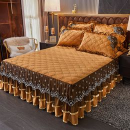 Jupe de lit de luxe Super doux cristal velours dentelle à volants literie couverture literie couverture taie d'oreiller literie couverture 230410