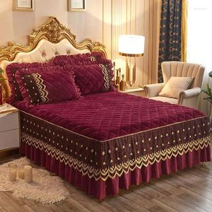 Jupe de lit de luxe en velours chaud et Ultra doux, drap matelassé en flanelle épaisse, housse antidérapante, King Size, hiver