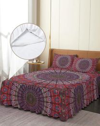 Faleta de cama Mandala Patrón de colcha elástica de elástica con fundas de almohadas Cubierta de colchón de colchón Set de cama