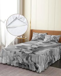 Falda de cama con textura de mármol, cubrecamas ajustado elástico negro degradado con fundas de almohada, Funda de colchón, Sábana