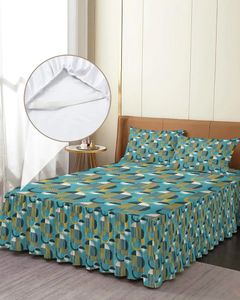 Jupe de lit à géométrie médiévale, couleurs abstraites, couvre-lit élastique avec taies d'oreiller, housse de matelas, ensemble de literie, drap
