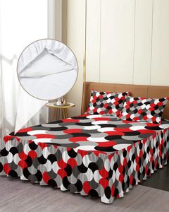 Jupe de lit moyen âge moderne à géométrie abstraite, couvre-lit rouge avec taies d'oreiller, housse de matelas, ensemble de literie, drap