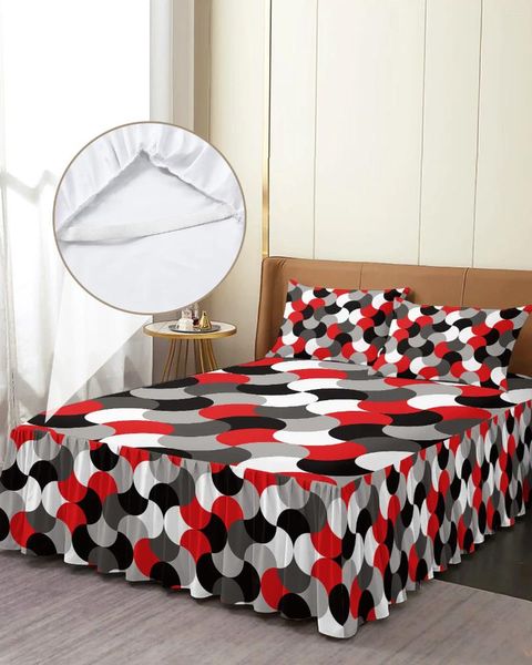 Jupe de lit moyen âge moderne à géométrie abstraite, couvre-lit rouge avec taies d'oreiller, housse de matelas, ensemble de literie, drap