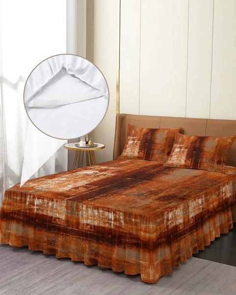 Jupe de lit peinture à l'huile abstraite géométrique Caramel Orange couvre-lit ajusté avec taies d'oreiller housse de matelas ensemble de literie drap