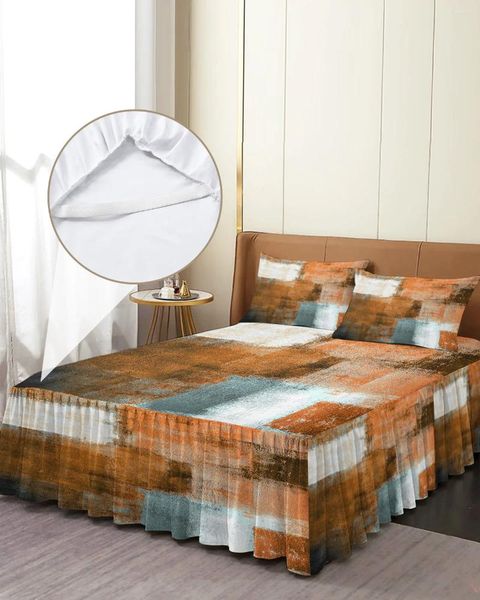 Jupe de lit peinture à l'huile abstraite géométrique Orange, couvre-lit élastique avec taies d'oreiller, housse de matelas, ensemble de literie, drap