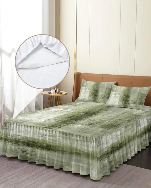 Falda de cama pintura al óleo hierba abstracta verde colcha ajustada elástica con fundas de almohada Funda de colchón juego de cama Sábana