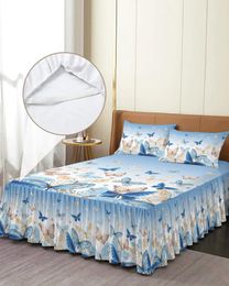 Jupe de lit pastorale papillon bleu dégradé, couvre-lit élastique avec taies d'oreiller, housse de matelas, ensemble de literie, drap