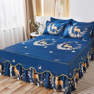 Jupe de lit taies d'oreiller 3pcs rose princesse literie drap de lit corée couvre-lits lin pour filles housse de matelas avec taie d'oreiller F0173 210706
