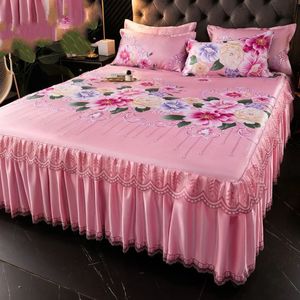 Bedrok Roze Bloemenjurksets Kanten laken Kussensloop 23-delig voor Koning Koningin Dubbele maat Modebloem Luxe beddengoedset 231026