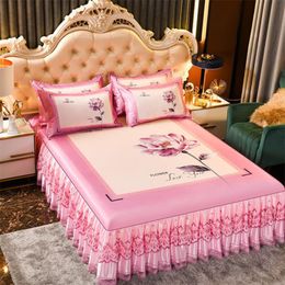 Bed rok roze romantiek meisjes kamer bedrok rok textiel beddengoed 3 stcs/set1bed rok 2 stks kussensloop laken king/quee bed f0602 230424