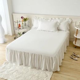 Jupe de lit de couleur unie autour des jupes à volants – Anti-poussière avec couverture sur trois côtés – 43 cm de haut (sans taie d'oreiller)