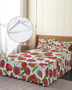 Falda de cama con flores de Granada, colcha ajustada elástica con fundas de almohada, Funda protectora para colchón, juego de sábanas