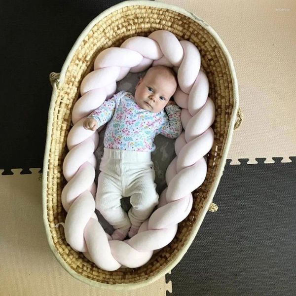 Jupe de lit en coton PP blanc/gris/bleu/rose, literie pour berceau, pare-chocs, canapé sécurisé, coussin d'oreiller tressé, confortable pour bébé