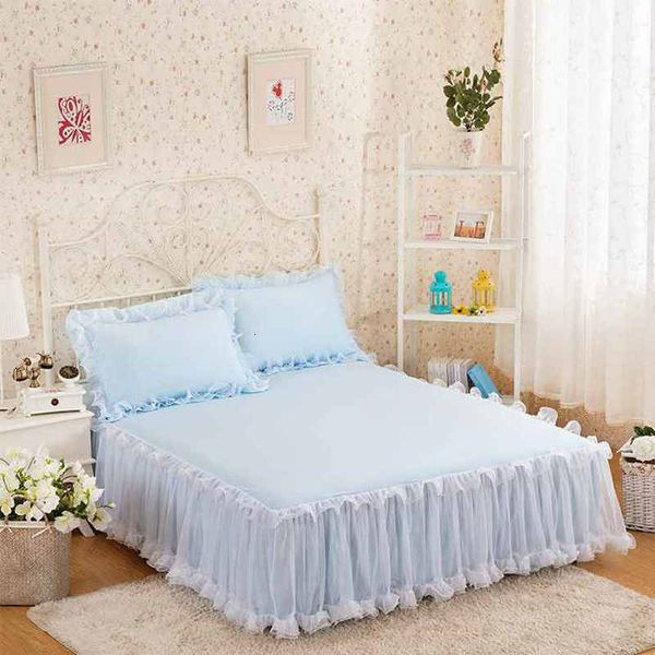 Jupe de lit princesse literie jupe de lit style coréen dentelle romantique filles chambre housse de matelas couvre-lit drap de lit maison textile pleine / reine 230510