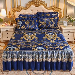 Jupe de lit princesse dentelle literie avec drap de velours cristal ensemble grand épais hiver chaud coton couvre-lit de mariage 230410