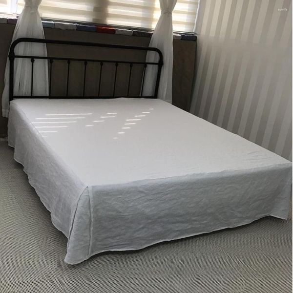 Jupe de lit en lin pur, couvre-lit de couleur unie, Style nordique, draps en lin naturel, sans taie d'oreiller