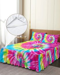 Jupe de lit arc-en-ciel, couleur tie-dye, jupe de lit ethnique, couvre-lit élastique avec taies d'oreiller, housse de matelas, ensemble de literie, drap de lit 231019
