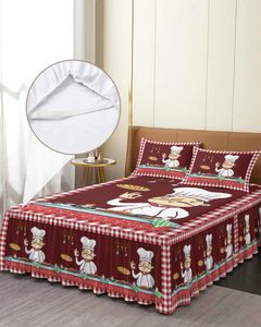 Jupe de lit à carreaux rouges, couvre-lit élastique avec taies d'oreiller, couvre-matelas, ensemble de literie, Chef de cuisine gastronomique