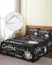 Jupe de lit Style rétro grain de café, couvre-lit élastique avec taies d'oreiller, housse de matelas, ensemble de literie, drap
