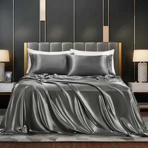 Ensemble de draps en Satin, jupe de lit, drap plat, Queen, King, taie d'oreiller, linge sans plis pour refroidir la literie, 231026