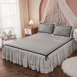 Jupe de lit Jupe de lit de couleur unie couvre-lit décoration de lit couvre-lit double couvre-matelas BOW LACE coussin de protection de style princesse 230314