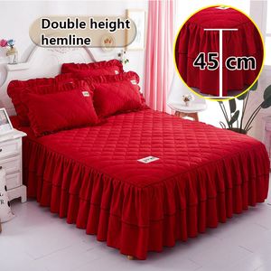 Jupe de lit Drap élastique de couleur unie velours épaissi double matelas housse de protection literie antidérapant respirant king size jupe oreillerc 230211