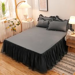 Bed rok massief kleur kanten bed rok decoratief gegolfd bedrok rok niet-slip matras cover protecor sprei ledheet bed cover 230314