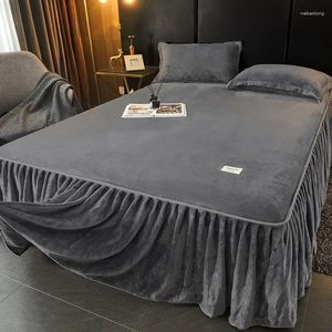 Jupe de lit couleur unie, housse en velours de lait, protège-matelas antidérapant, chaud, doux pour la peau, couvre-lit de maison, hiver