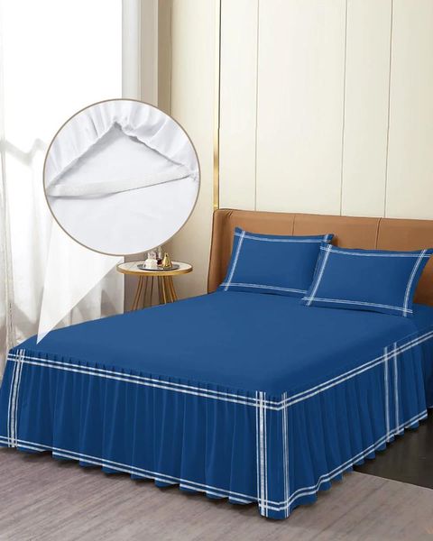 Jupe de lit couleur unie bleu marine, couvre-lit élastique avec taies d'oreiller, housse de protection de matelas, ensemble de literie, drap