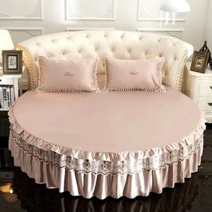 Falta de cama Color sólido encaje de poliéster lavado 1pc / 3pcs de sábanas redondas de colas suaves y cómodas tamaño personalizado #SW